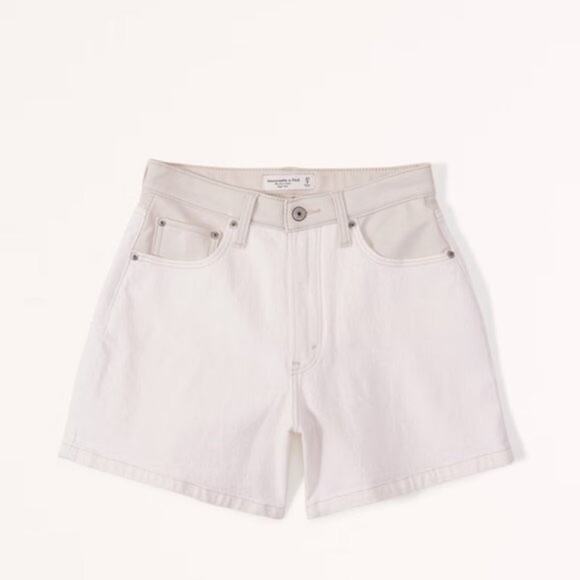 NEW Abercrombie The Dad Short High Rise Cream Faux Leather Waist - Size 30/10 - Picture 4 of 9